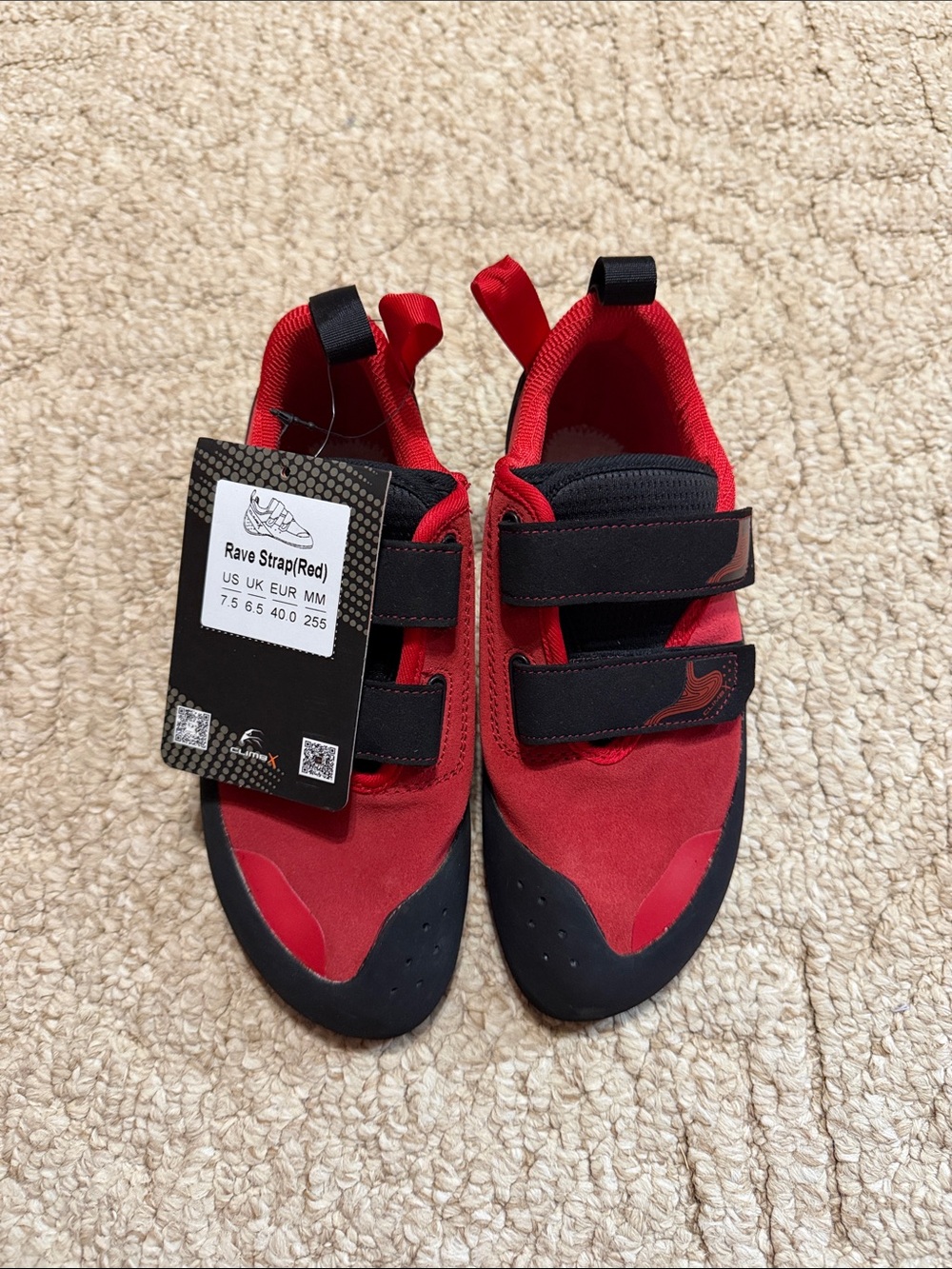 Rave Strap Red  Climbing Shoes with Hook-and-Loop Straps
